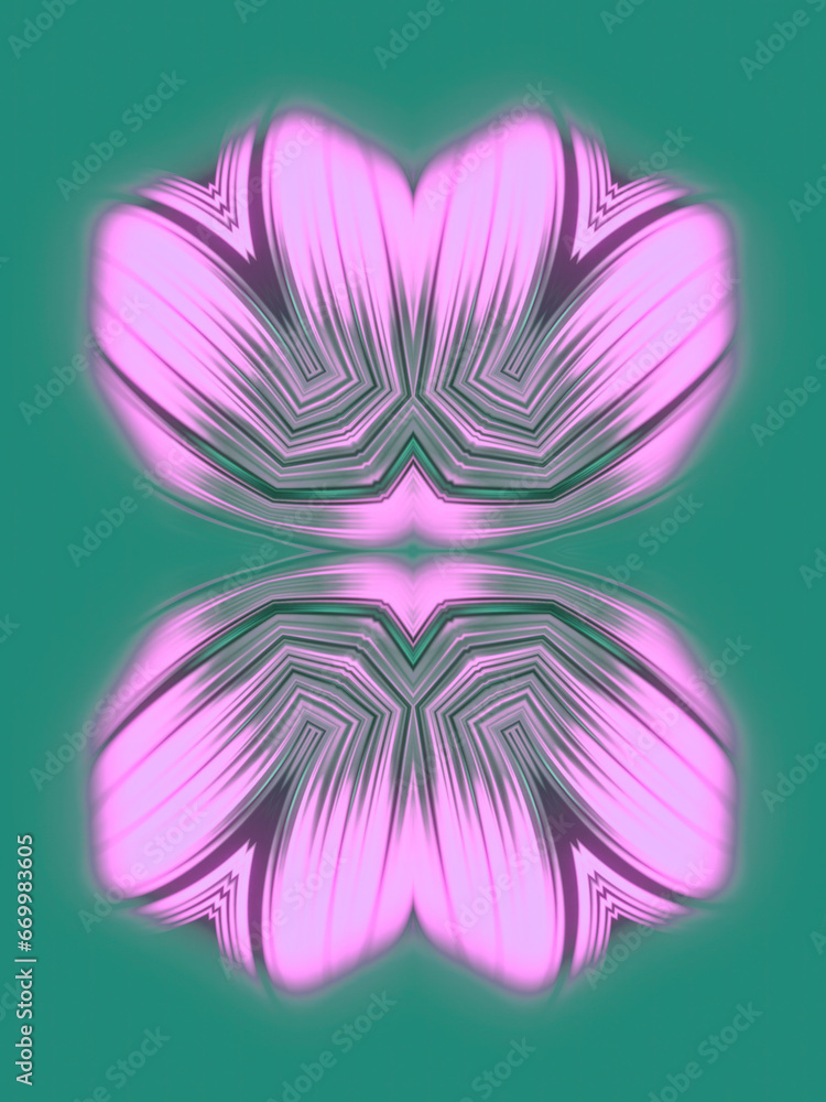 Poster Design with green and pink colors and complex kaleidoscopic pattern. 3d rendering digital illustration