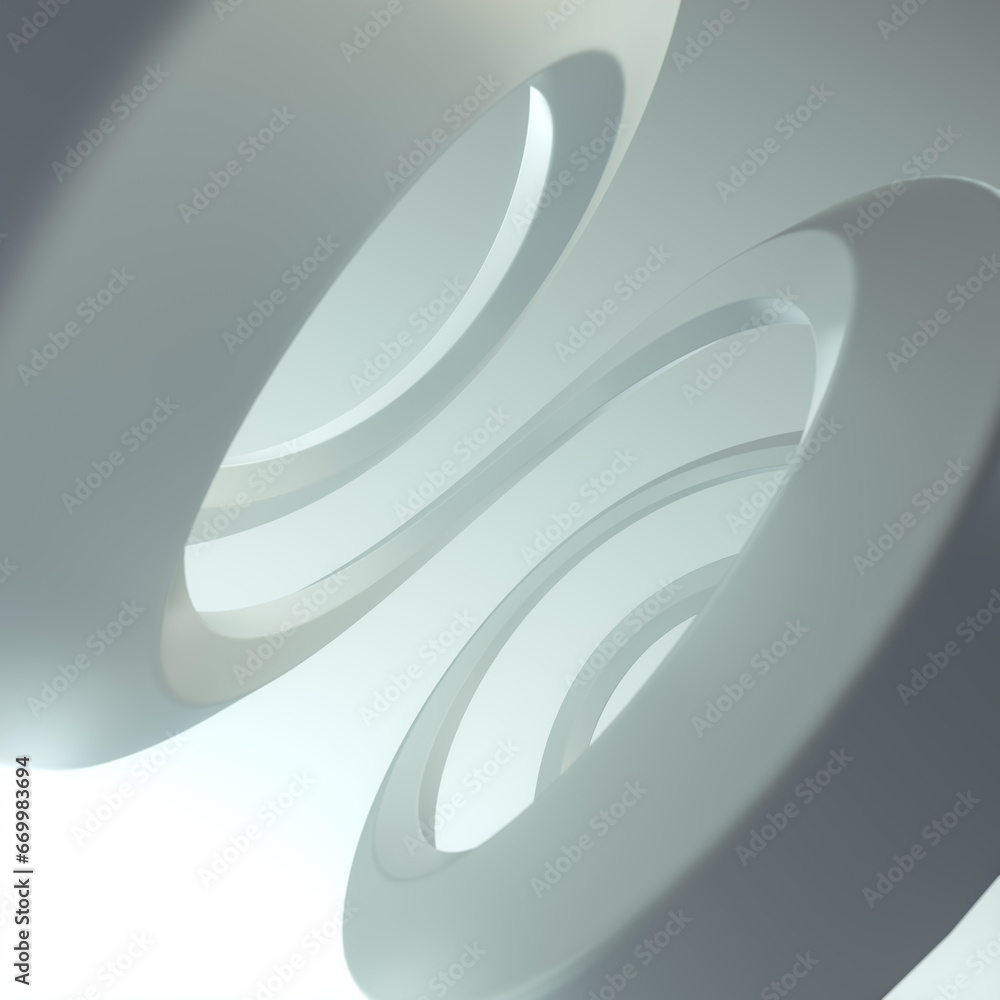 Aufkleber a white curved shape resembling a spiral or swirl consisting of many white curves. 3d rendering digi