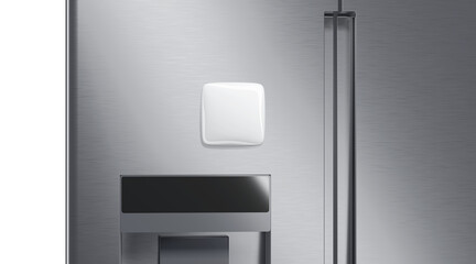 Blank white square magnet on fridge mockup, front view