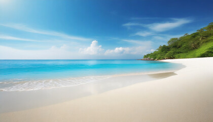 Fototapeta na wymiar beautiful white sand beach and tropical sea summer vacation background copy space