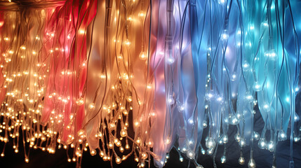 Multicolored garlands and sparkling lights for end-of-year celebrations