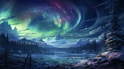  magical Christmas landscape illustration of a snow 