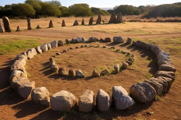 ritual stones organized in a circular boundary