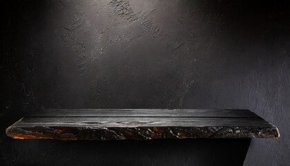 empty black wooden shelf on dark background high quality photo