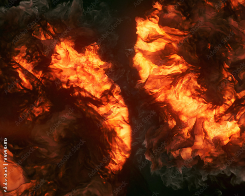 Poster magical swirls of bright orange flame. abstract dynamic background. 3d rendering diital illustration