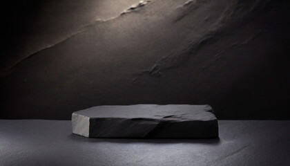 black stone pedestal or platform on dark background high quality photo