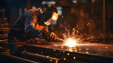 worker is marking a point for welding