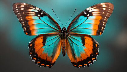turquoise blue orange and black butterfly as a transparent and isolated graphic resource high detail