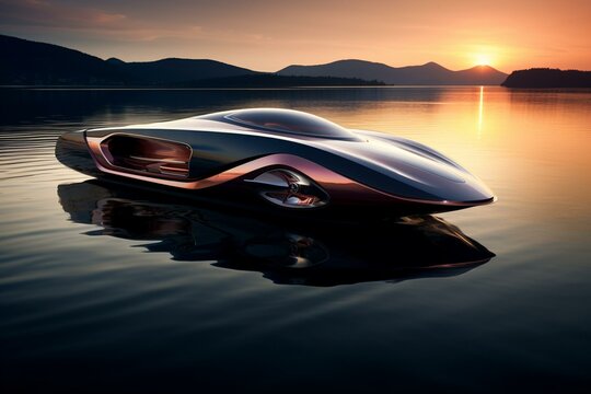 a sleek yacht on the water. Generative AI