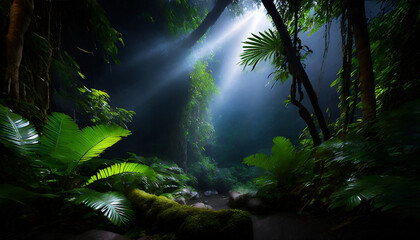 deep tropical jungle in darkness