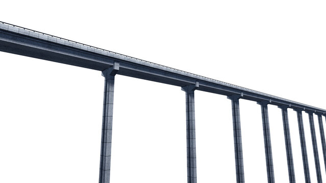 A large long span concrete bridge seen in perspective isolated on empty background. 3D Rendering
