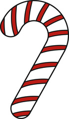 candy cane isolated on white background. christmas vector illustration of candy cane on transparent background. new year sweet symbol in cartoon flat style. retro candy cane