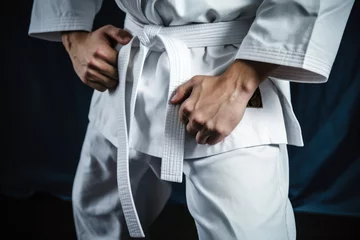 Zelfklevend Fotobehang close up of folded martial arts gis © studioworkstock