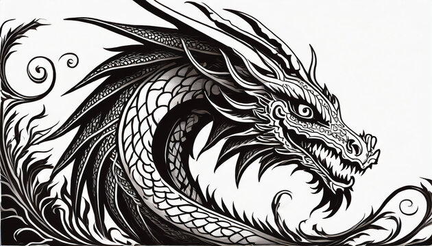 illustration dragon tattoo design white background