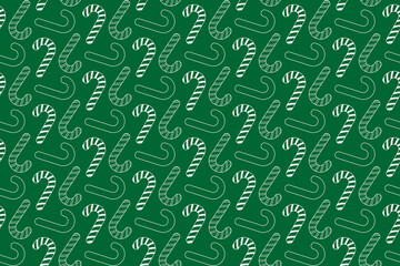 christmas vector seamless pattern with candy canes. green and white traditional color pattern with candy canes. winter new year line art sweet elf pattern