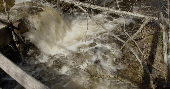 View of old Lounatkoski watermill in sunny spring weather, Hossa, Suomussalmi, Finland.