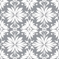 Fototapeta na wymiar Enjoy the sophistication of this grey and white ornament in a seamless floral pattern.