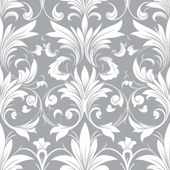 This wallpaper features a charming floral pattern on a seamless grey and white backdrop.
