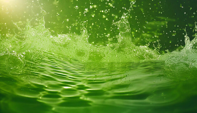 defocus blurred transparent green colored clear calm water surface texture with splash bubble shining green water ripple background surface of water in swimming pool green bubble water shining