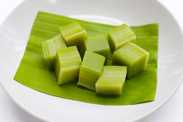Steamed pandan layer cake. Thai Desserts.