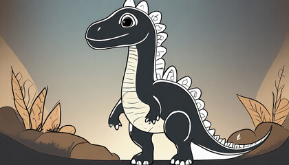 cute dinosaurus black outlines vector illustration