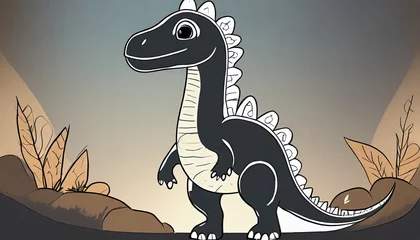 Tableaux ronds sur aluminium Dinosaures cute dinosaurus black outlines vector illustration