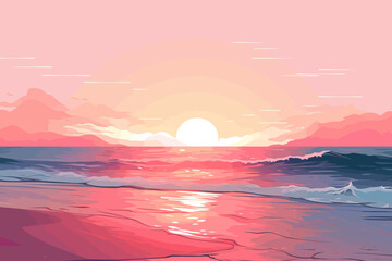 Fototapeta na wymiar Serene Beach Sunset with Atmospheric Gradients isolated vector style illustration