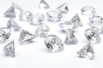 selection of princess cut diamonds on a white studio table