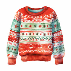 Watercolor Christmas sweater on White Background for Winter or New Year Clipart