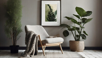 comfortable armchair blanket houseplant and picture artwork trendy idea plant easy generate ai