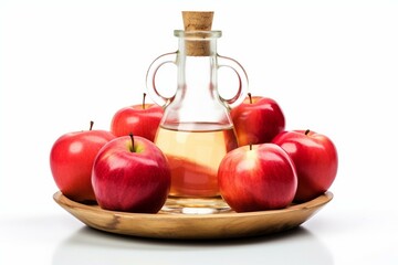 White isolated vinegar with red apples. Generative AI