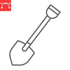 Shovel line icon, farm and agriculture, shovel spade vector icon, vector graphics, editable stroke outline sign, eps 10.