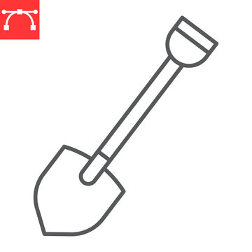 Shovel line icon, farm and agriculture, shovel spade vector icon, vector graphics, editable stroke outline sign, eps 10.
