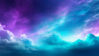 Obraz na płótnie Canvas gradient cyan and purple mystical galaxy cloudscape horizon hd phone wallpaper ai generated