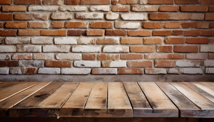 rustic elegance vintage interior weathered brick wall and empty wooden table aged beauty
