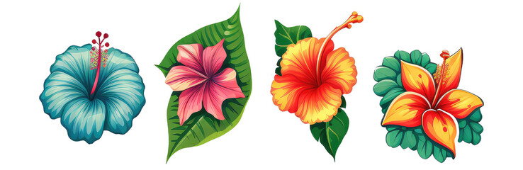 Tropical flowers and green leaves