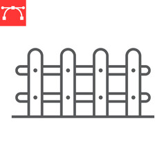 Fence line icon, farm and decor, wooden fence vector icon, vector graphics, editable stroke outline sign, eps 10.