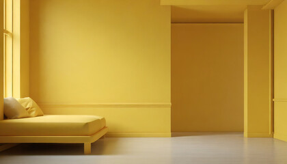interior of the room in plain monochrome light yellow color modern interior design with empty space for text