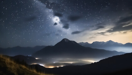 midnight stargazing horizon sky with mountain landscape scenery hd phone wallpaper ai generated