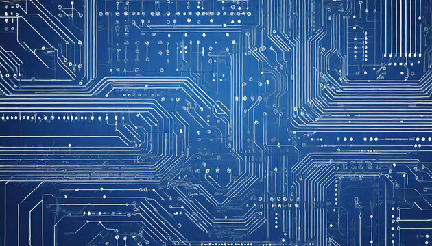 a blue electronic circuit board background in blueprint style