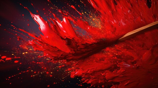 A red paint splattered on a black background, AI