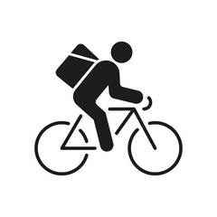 Obraz premium Express Delivery Service Silhouette Icon. Courier On Bike Glyph Pictogram. Fast Shipping of Food or Goods Solid Sign. Speed Deliveryman on Bicycle Symbol. Isolated Vector Illustration