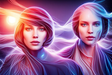 Naklejka premium An image of two girls from the future
