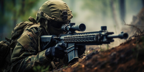 Soldier in camouflage with sniper rifle