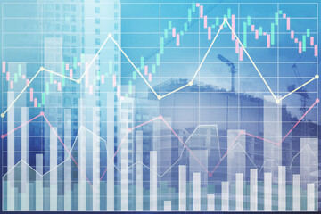 Property business and Construction industry background with graph and chart on building construction site for presentation and report backdrop.