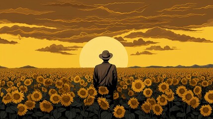 Man at Sunflower Field