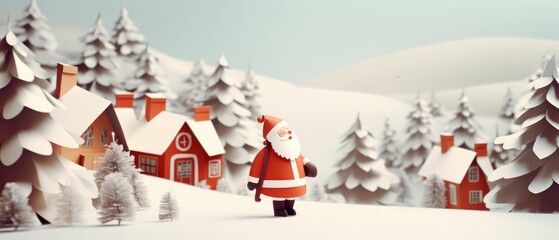 paper craft Santa Claus in winter