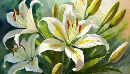 ai generated ai generative beautiful botanic lily flower oil paint illustration aesthetics floral inspirational tenderness illustration graphic art