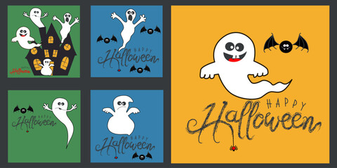 Halloween party, hand drawn modern cards, illustrations collection