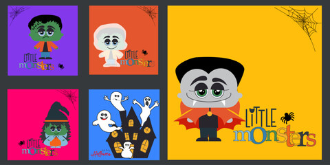 Halloween party, hand drawn modern cards, illustrations collection